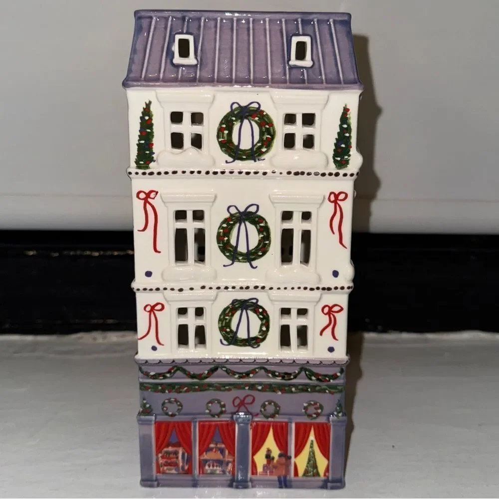 NWT ANTHROPOLOGIE Ceramic Holiday House Department Store Purple White